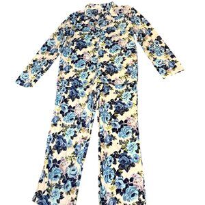 Adonna Floral Pajama Set Size L Long Sleeve Button Down Top Pants Soft Plush